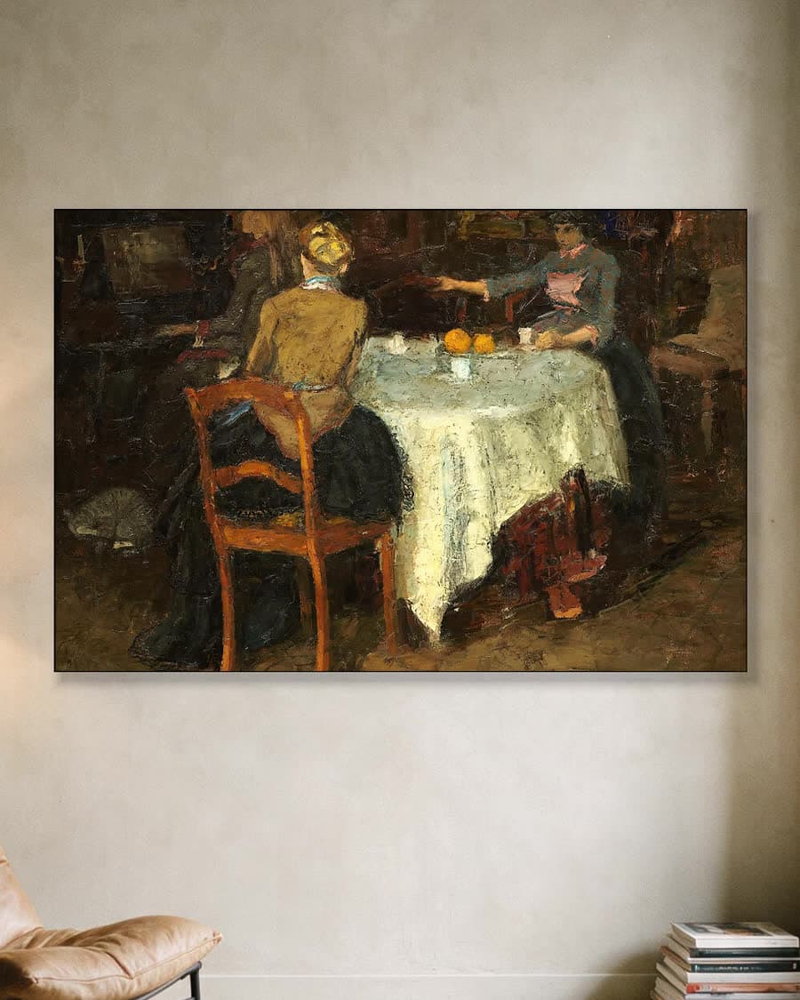 Het pianospel in een aluminium frame aan dezelfde muur