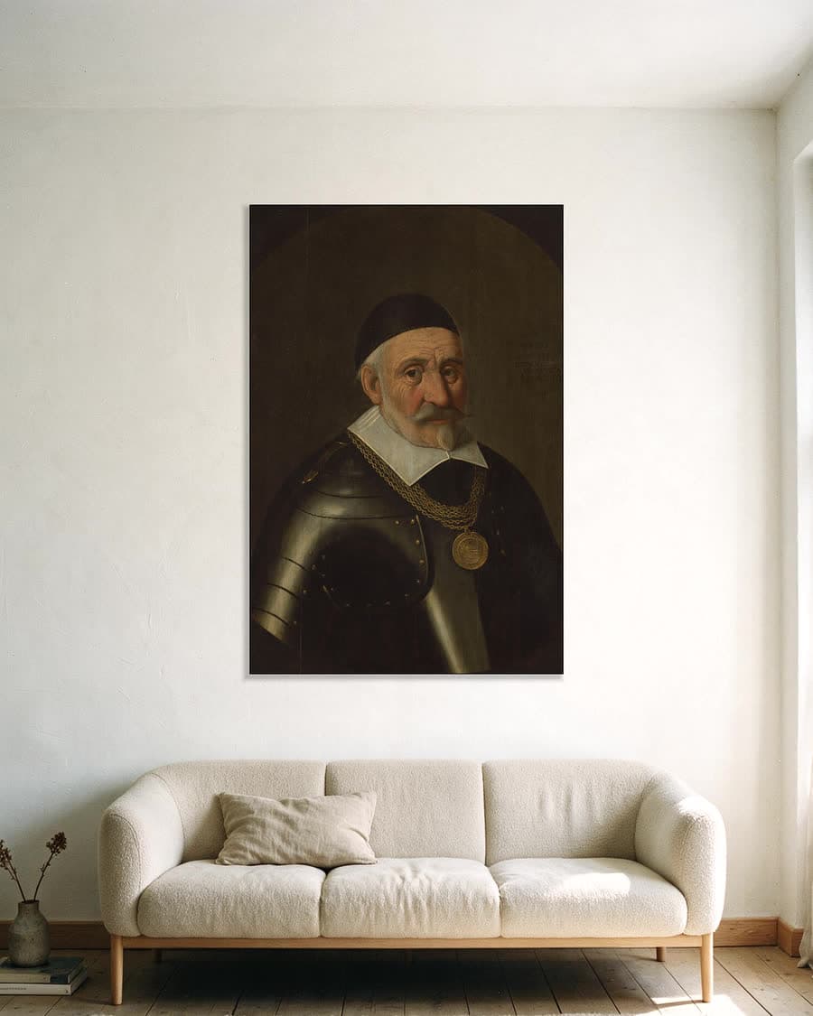 Charles de Héraugières (1556-1601), kapitein-commandant van Breda in een aluminium frame aan dezelfde muur