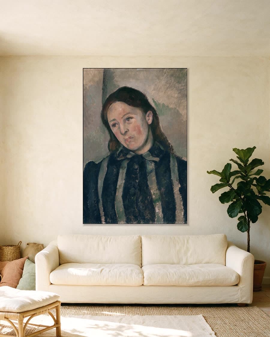 Portret van mevrouw Cézanne in een aluminium frame aan dezelfde muur