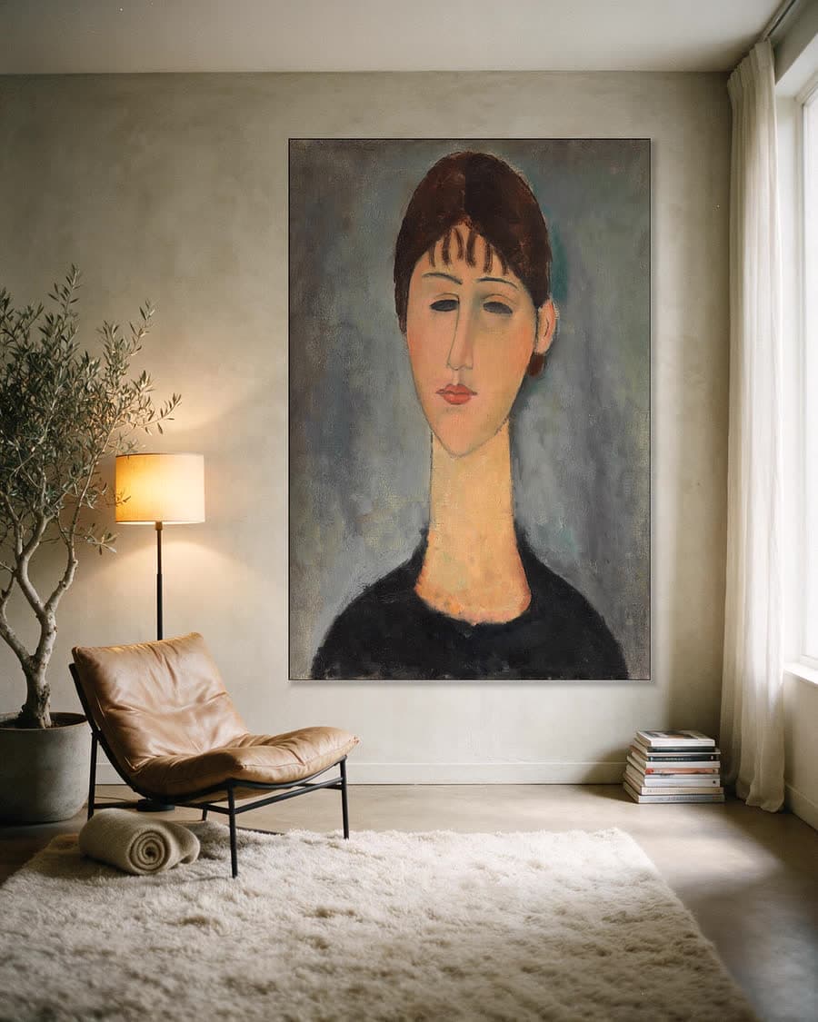 Portret van mevrouw Zborowska in een aluminium frame aan dezelfde muur