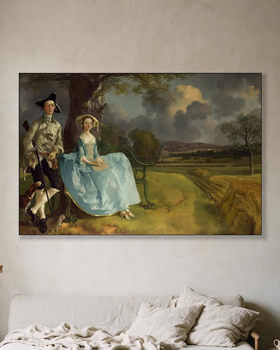 Portret van Mr. en Mrs. Andrews in een aluminium frame aan dezelfde muur