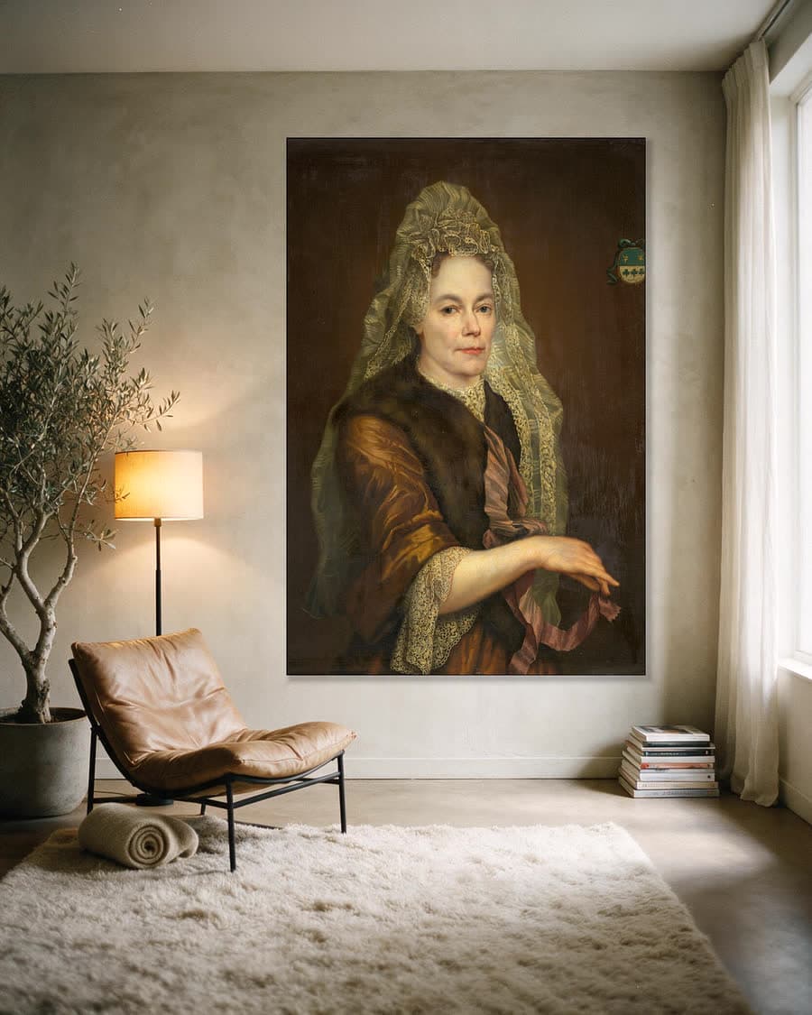 Portret van Petronella Kettingh (1632-1707) in een aluminium frame aan dezelfde muur