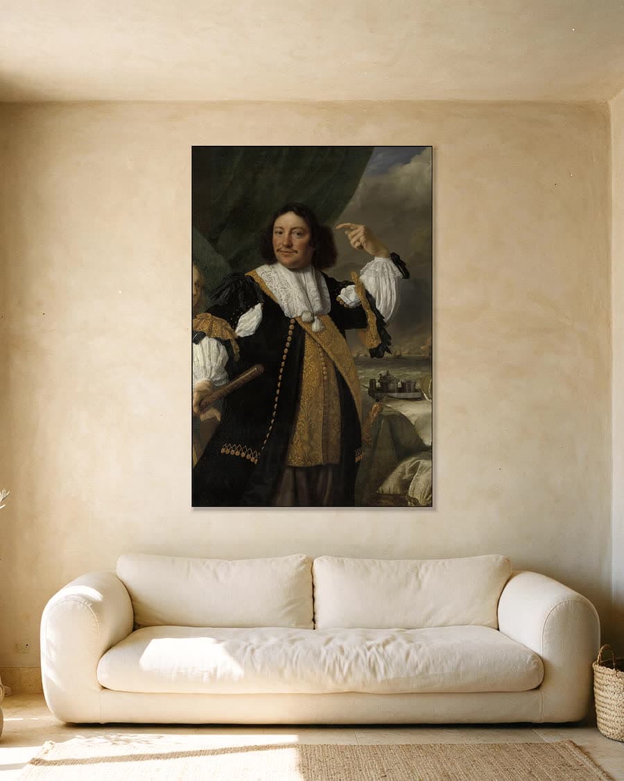 Aert van Nes, luitenant-admiraal in een aluminium frame aan dezelfde muur