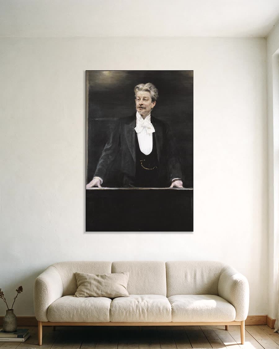 Georg Brandes als spreker in een aluminium frame aan dezelfde muur