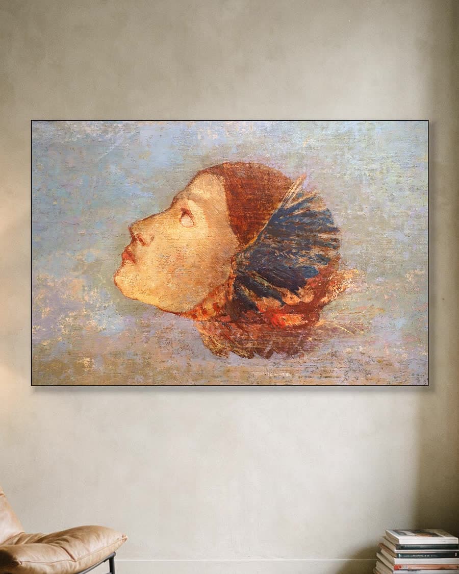 Gevleugelde gedachte in een aluminium frame aan dezelfde muur