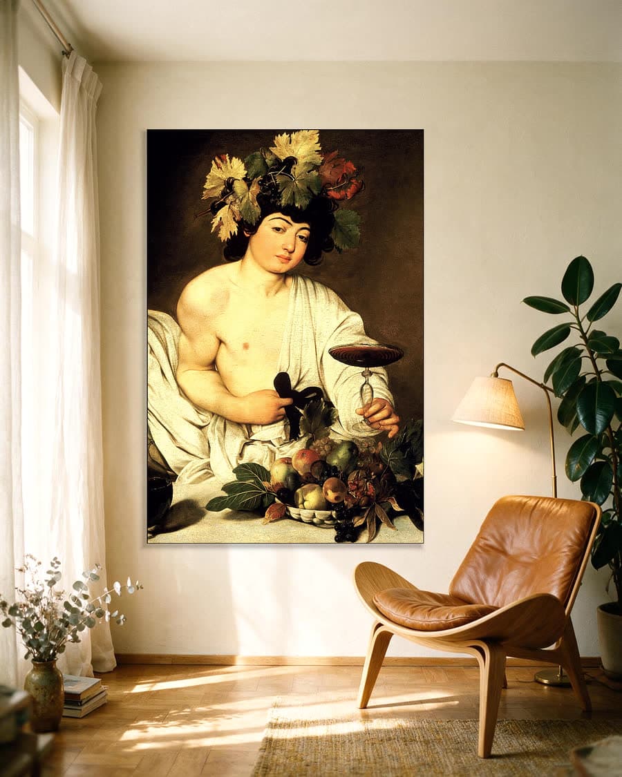 Bacchus in een aluminium frame aan dezelfde muur