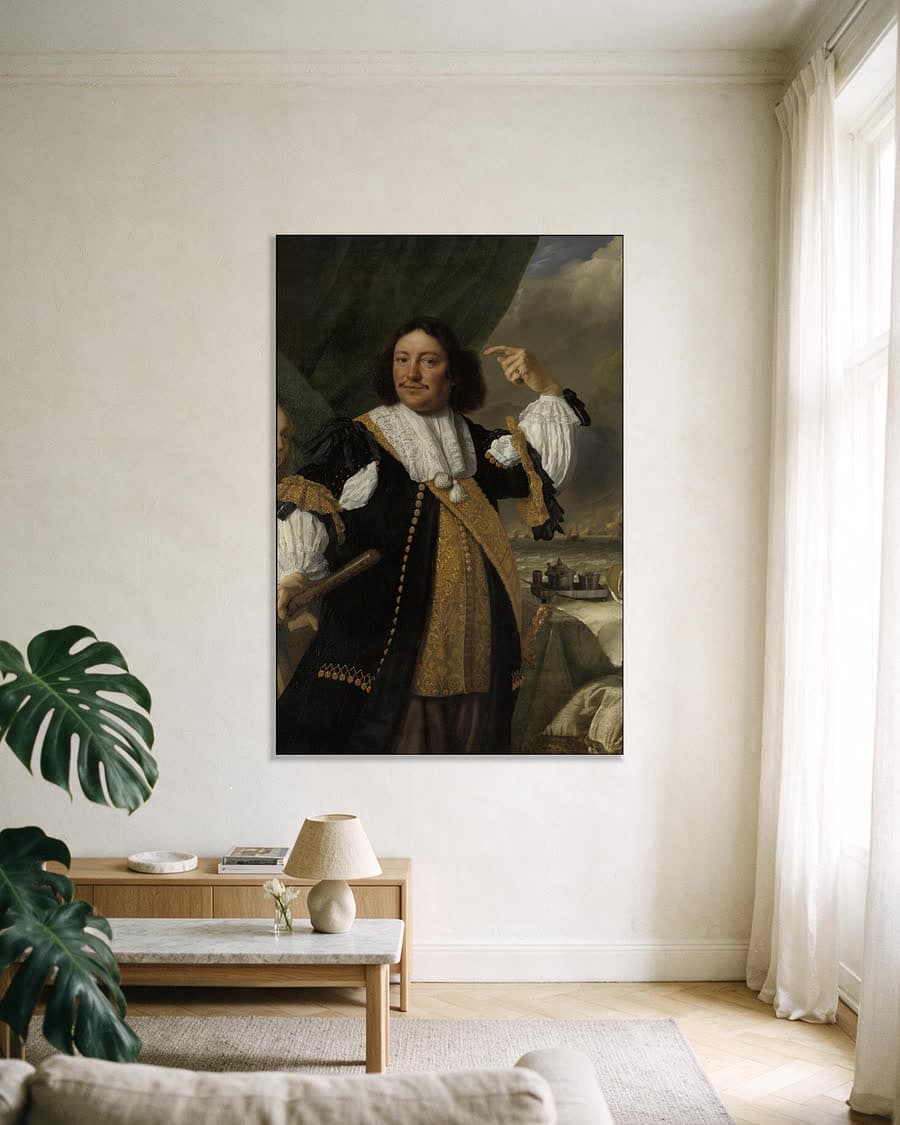 Aert van Nes, luitenant-admiraal in een aluminium frame aan dezelfde muur