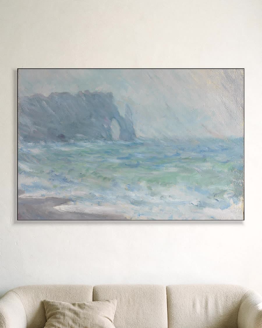 Regen bij Étretat in een aluminium frame aan dezelfde muur