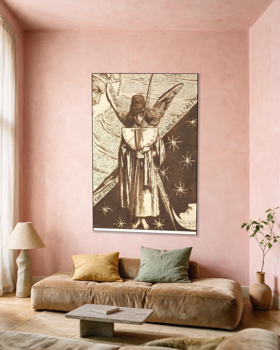 Dantis Amor, voltooide studie in een aluminium frame aan dezelfde muur