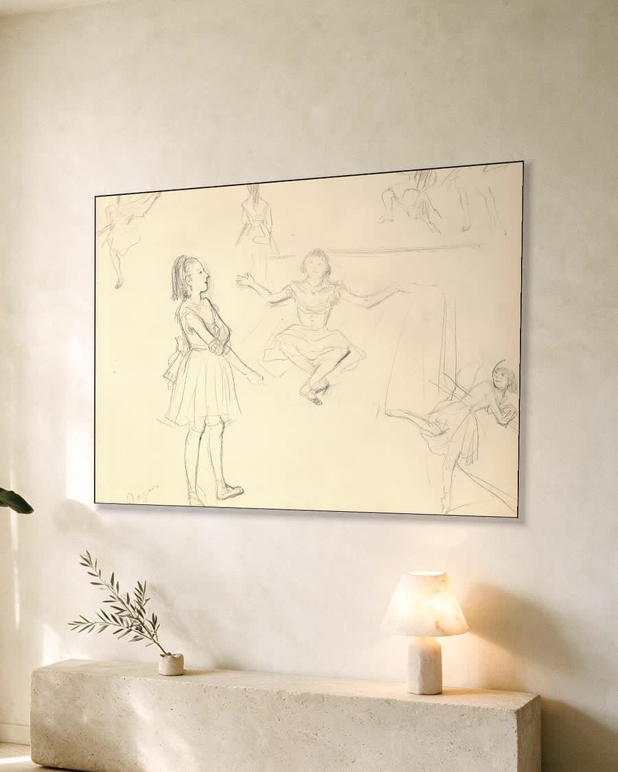 Repeterende balletdanseressen in een aluminium frame aan dezelfde muur