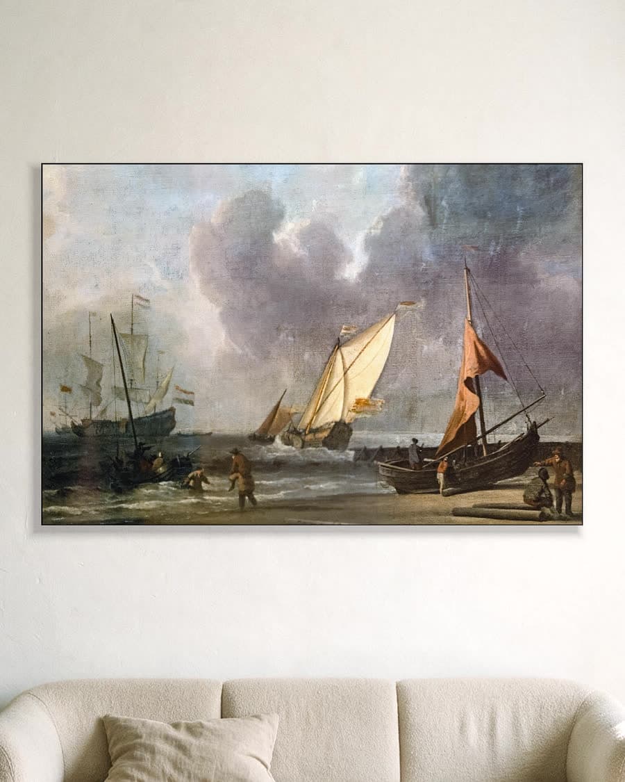 Marinegezicht in een aluminium frame aan dezelfde muur