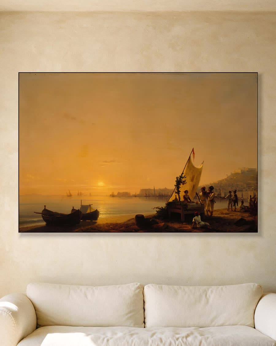 De baai van Napels in een aluminium frame aan dezelfde muur