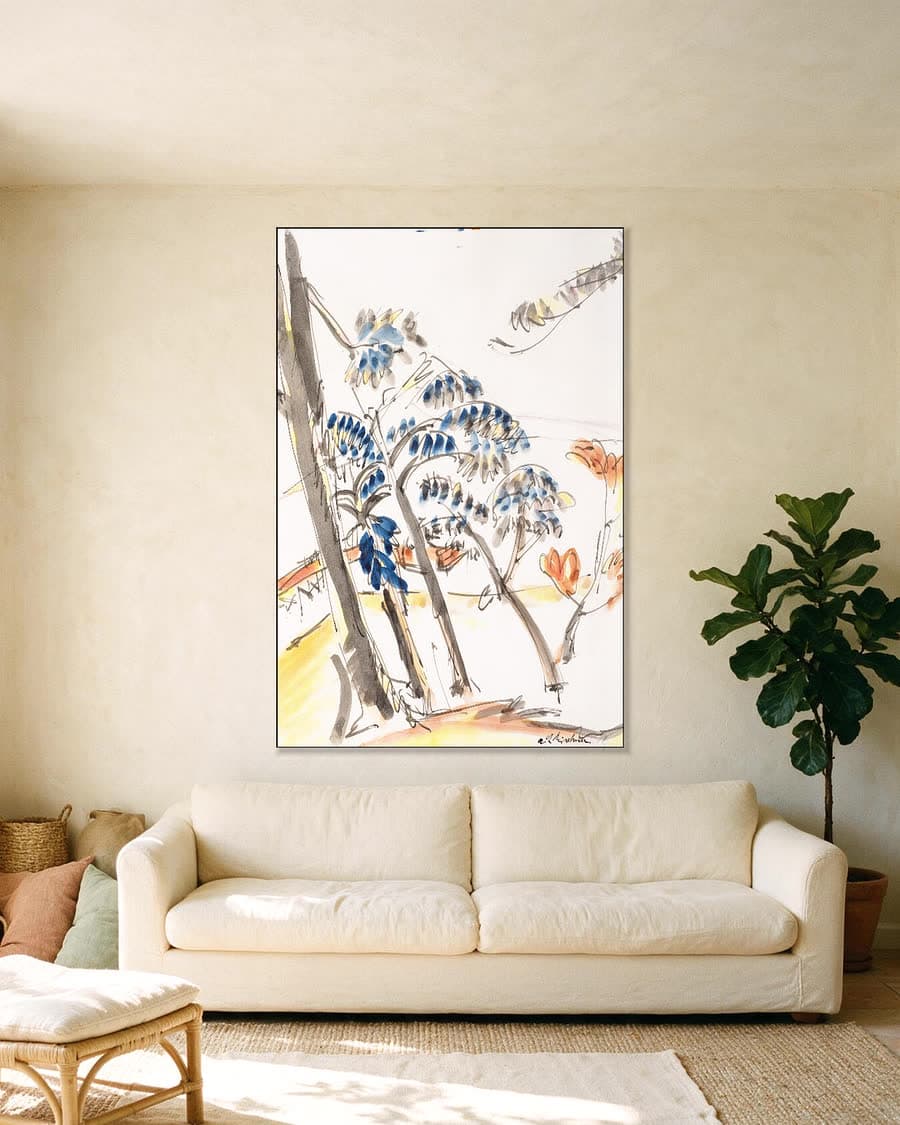 Rietlandschap aan de Wannsee in een aluminium frame aan dezelfde muur