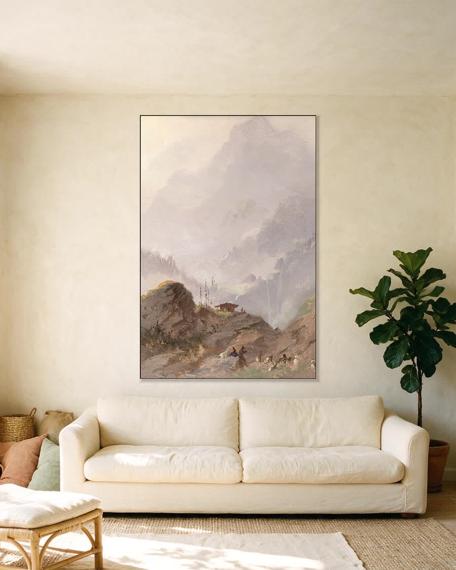 Berglandschap in Tirol met gemzen in een aluminium frame aan dezelfde muur