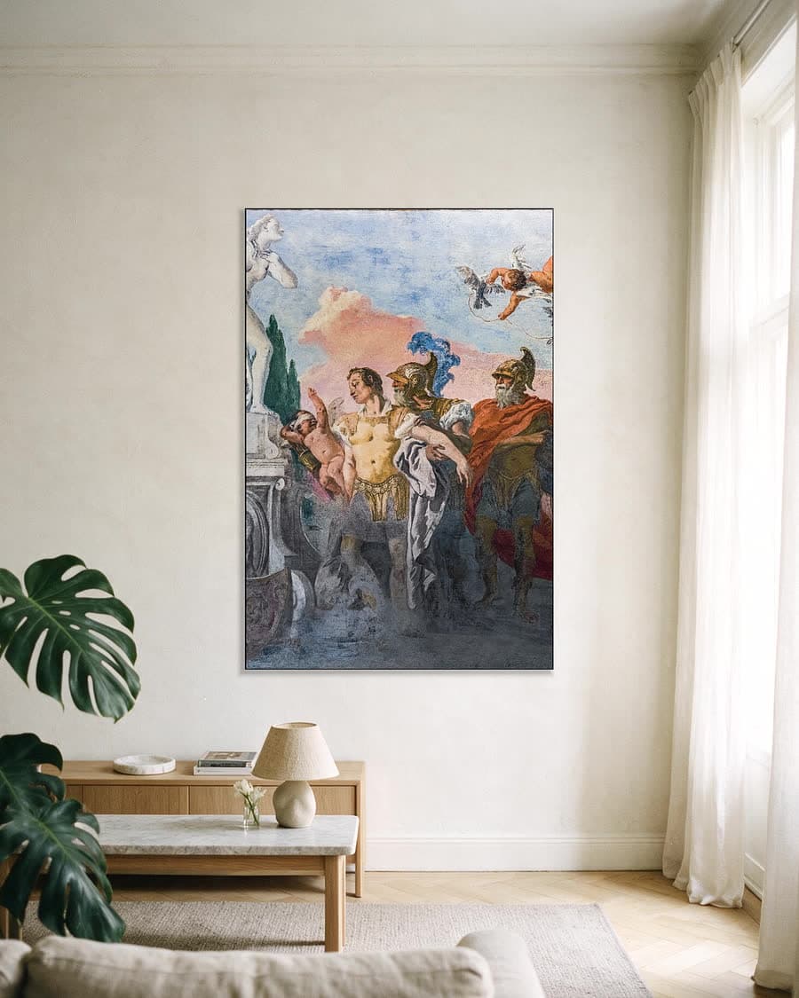 Rinaldo en Armida in haar tuin in een aluminium frame aan dezelfde muur