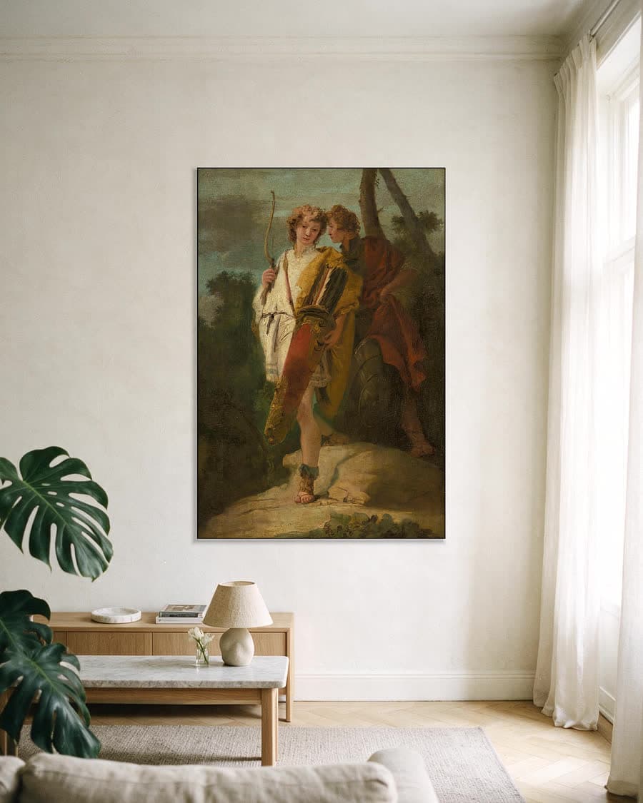 Telemachus en Mentor in een aluminium frame aan dezelfde muur