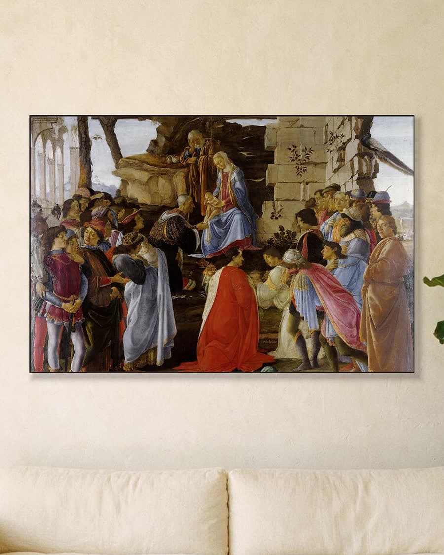 Aanbidding der wijzen in een aluminium frame aan dezelfde muur