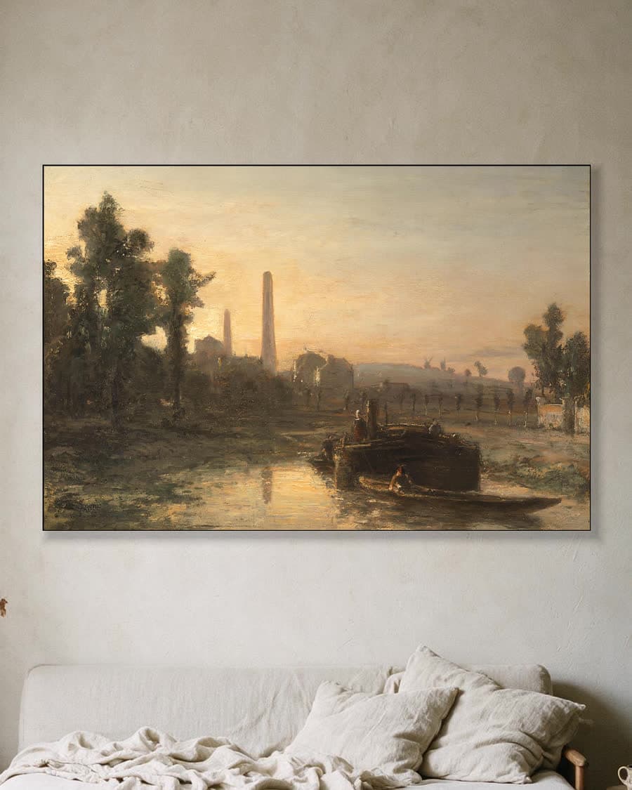 Riviergezicht in Frankrijk, mogelijk bij Pontoise in een aluminium frame aan dezelfde muur