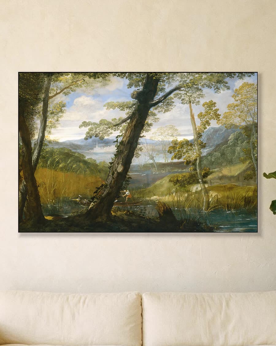Rivierlandschap in een aluminium frame aan dezelfde muur