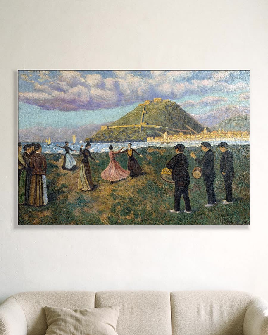 Baskisch feest in El Antiguo bij San Sebastián in een aluminium frame aan dezelfde muur