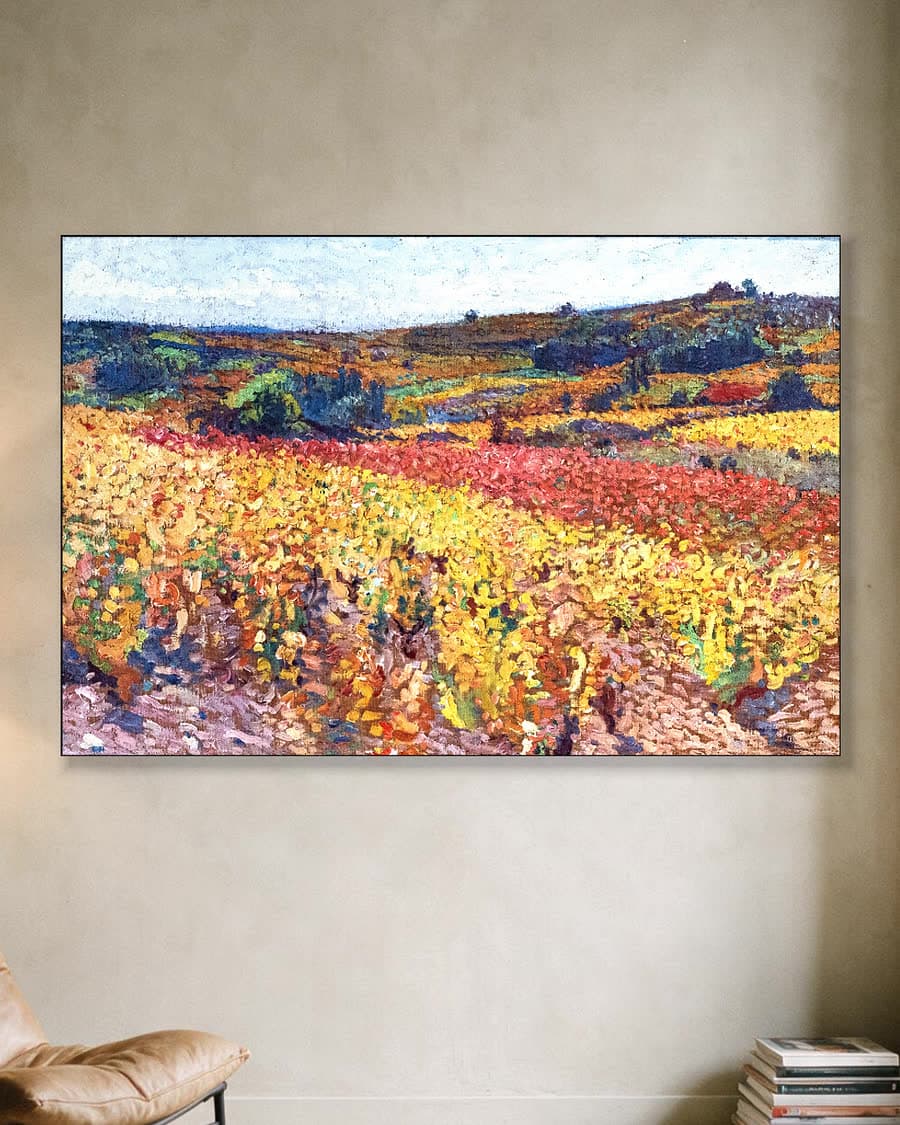 Kleurrijke wijngaard in de herfst in een aluminium frame aan dezelfde muur