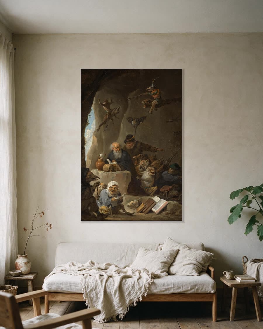 De verzoeking van de heilige Antonius in een aluminium frame aan dezelfde muur