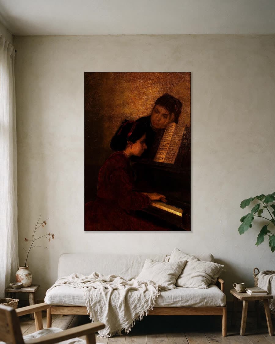 Aan de piano in een aluminium frame aan dezelfde muur