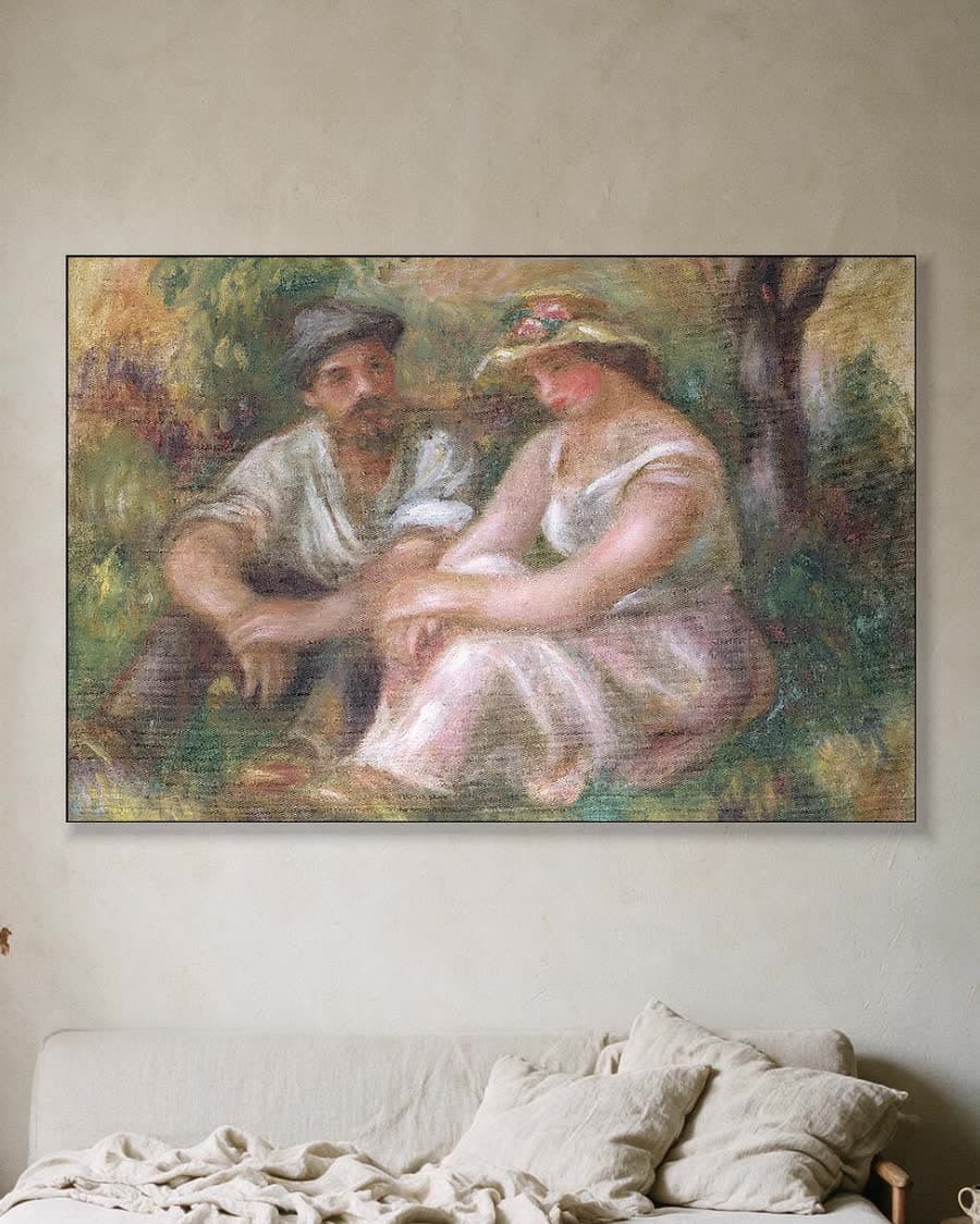 Het gesprek in een aluminium frame aan dezelfde muur