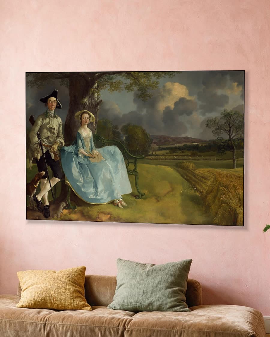 Portret van Mr. en Mrs. Andrews in een aluminium frame aan dezelfde muur