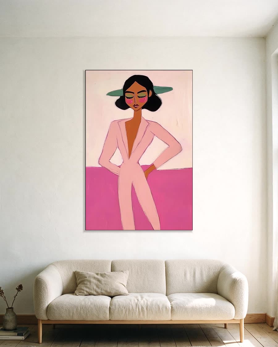 Roze pak in een aluminium frame aan dezelfde muur