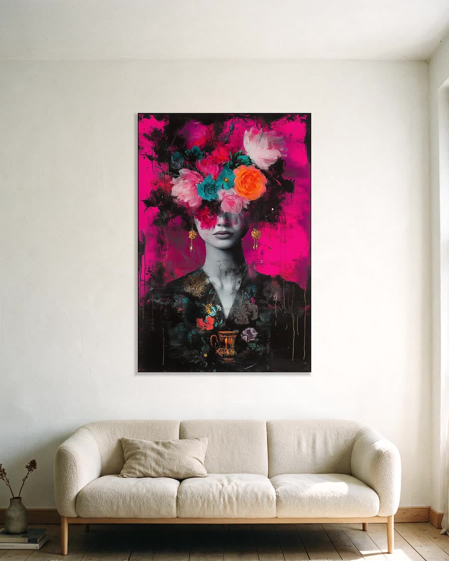 Rozen voor ogen in een aluminium frame aan dezelfde muur