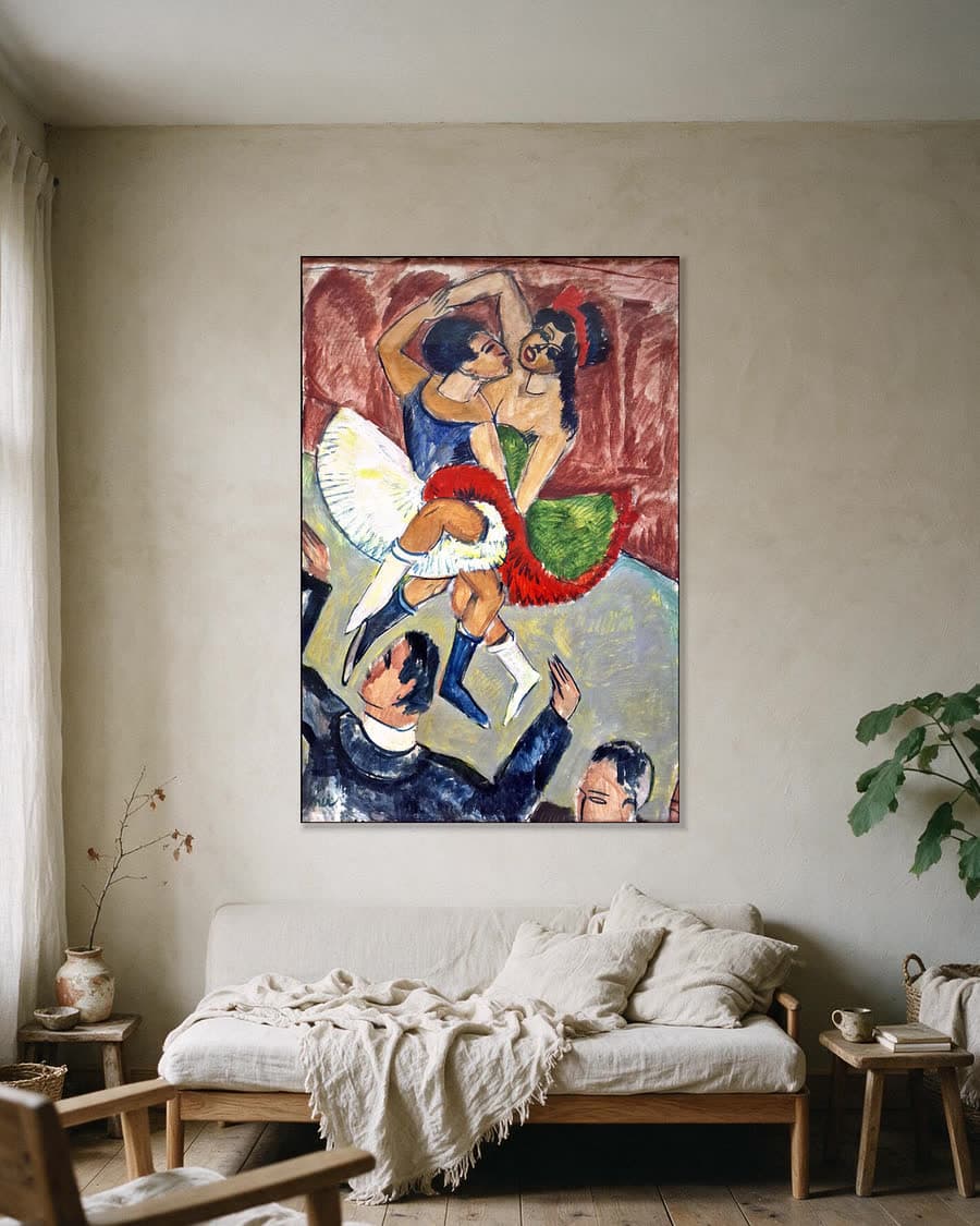 Dans, circusscène in een aluminium frame aan dezelfde muur