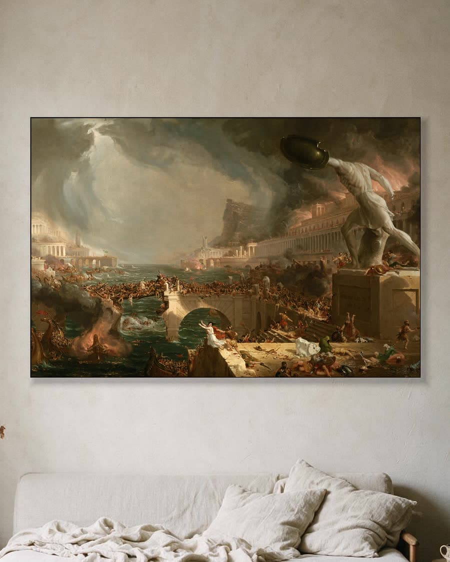 Het rijk der vernietiging in een aluminium frame aan dezelfde muur