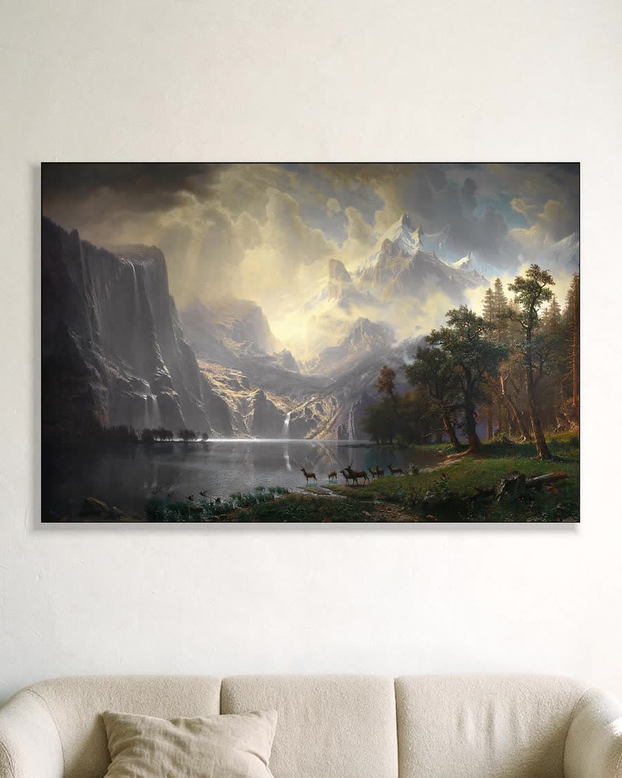 Among the Sierra Nevada, California (1868) in een aluminium frame aan dezelfde muur