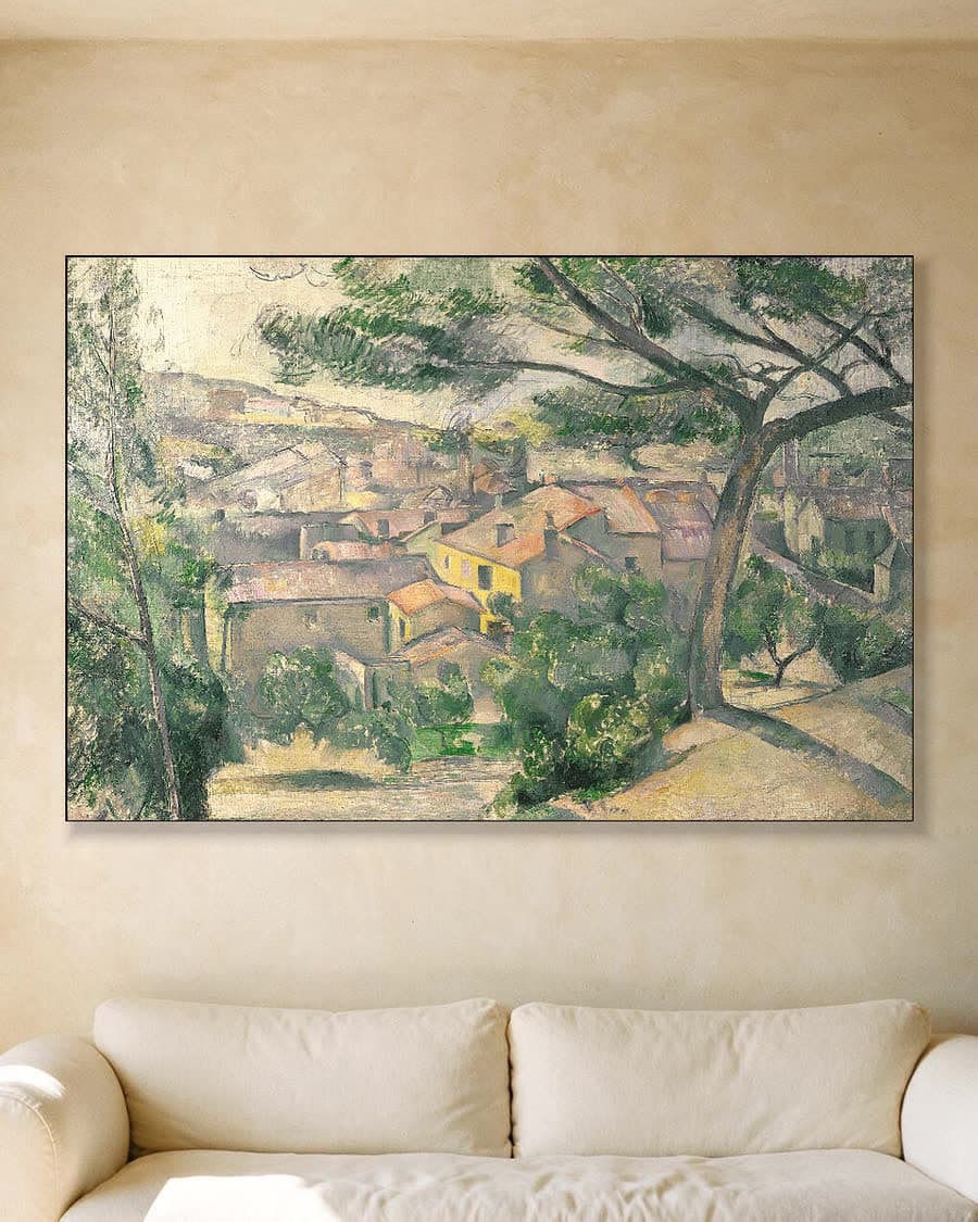 Ochtendlicht boven L'Estaque tegen de zon in in een aluminium frame aan dezelfde muur