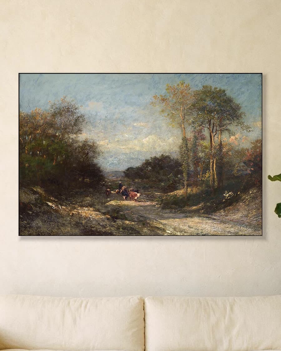 Landweg met vee in een aluminium frame aan dezelfde muur