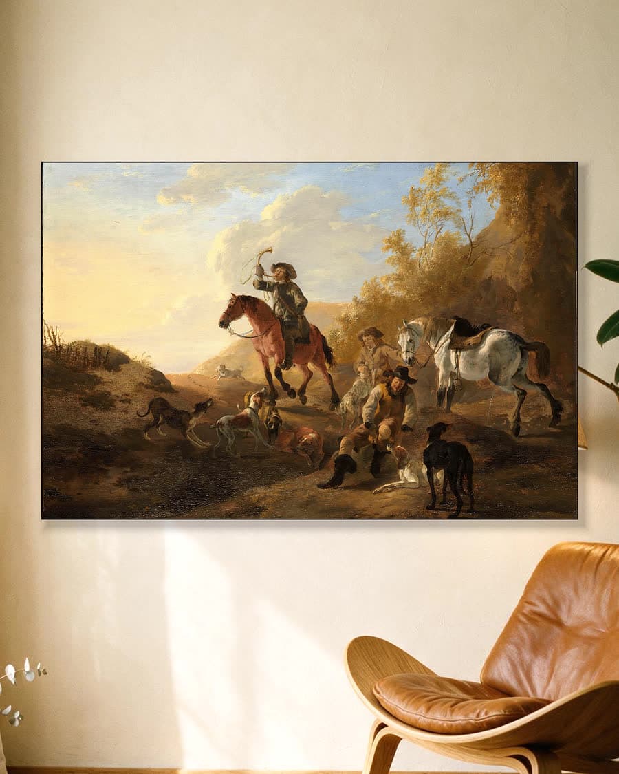 Rustende jagers in een aluminium frame aan dezelfde muur