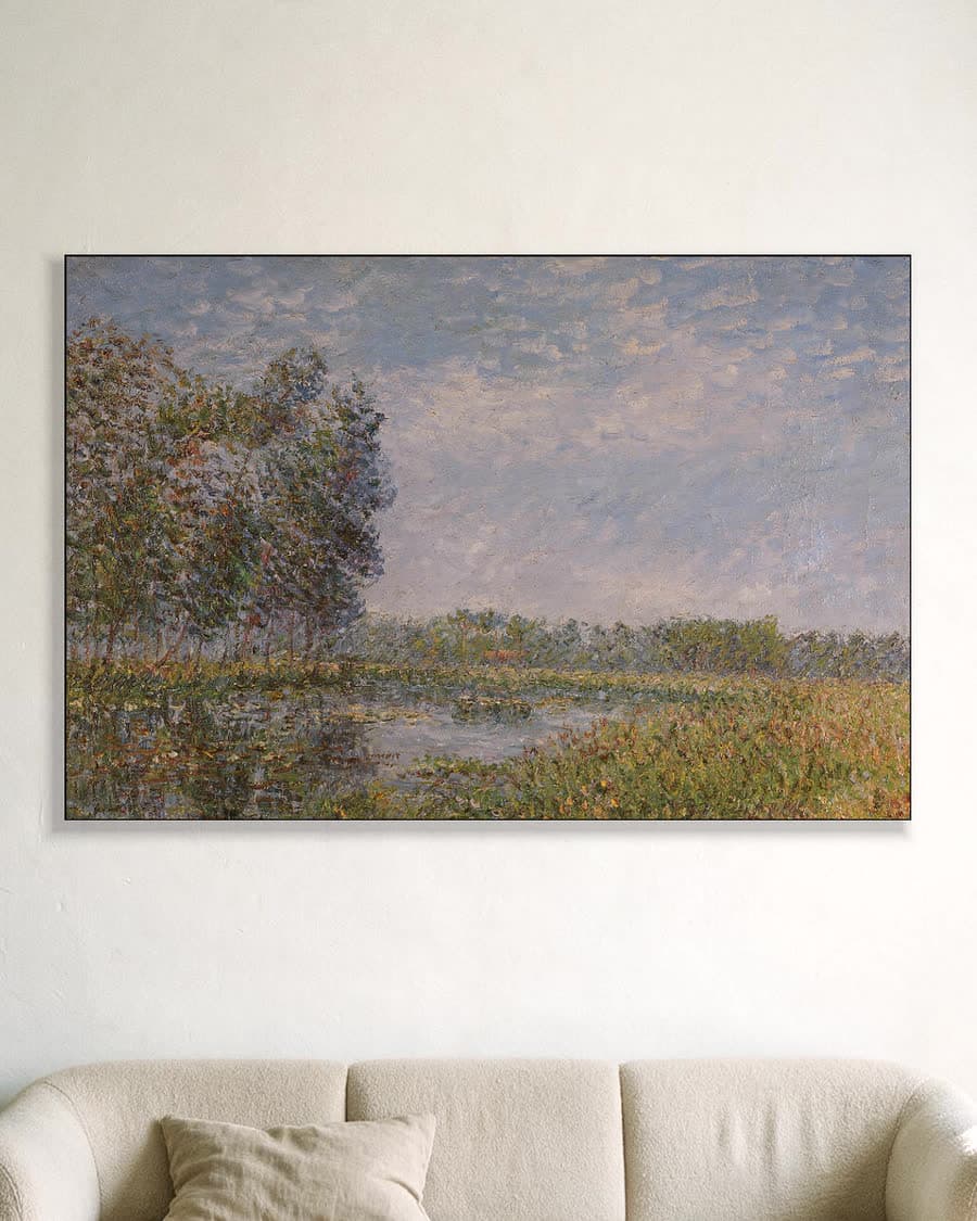 Rustig landschap aan het water in een aluminium frame aan dezelfde muur