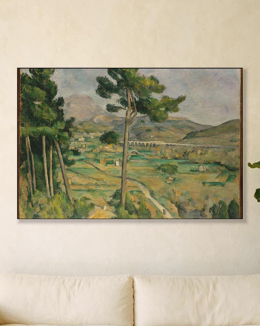 De berg Sainte-Victoire en het viaduct van de Arc-vallei in een aluminium frame aan dezelfde muur