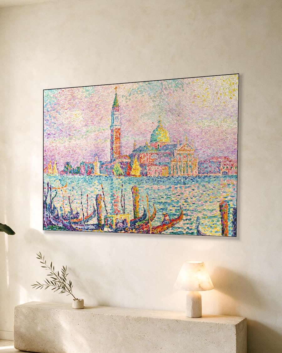 San Giorgio bij zonsondergang, Venetië in een aluminium frame aan dezelfde muur