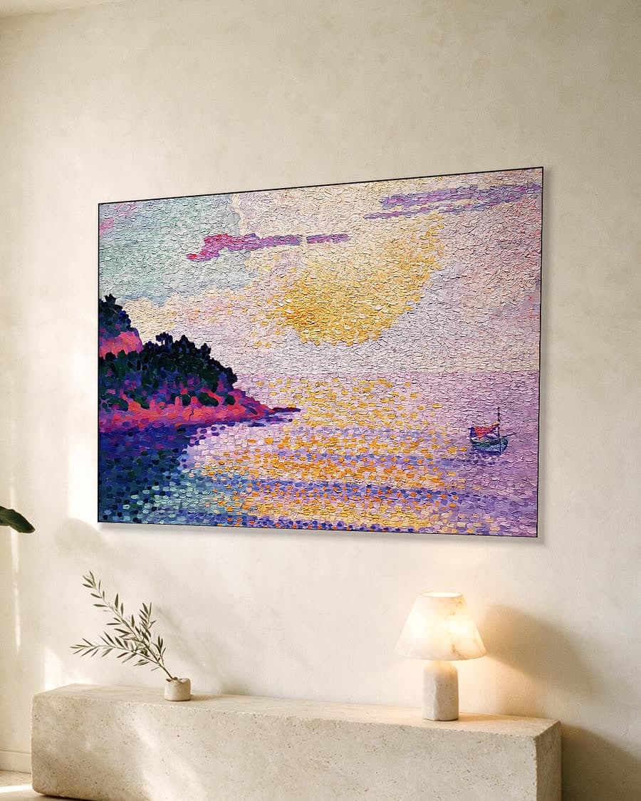 Zonsondergang boven zee in een aluminium frame aan dezelfde muur