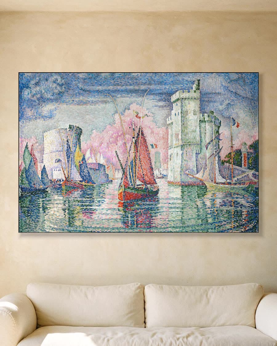 De haveningang van La Rochelle in een aluminium frame aan dezelfde muur