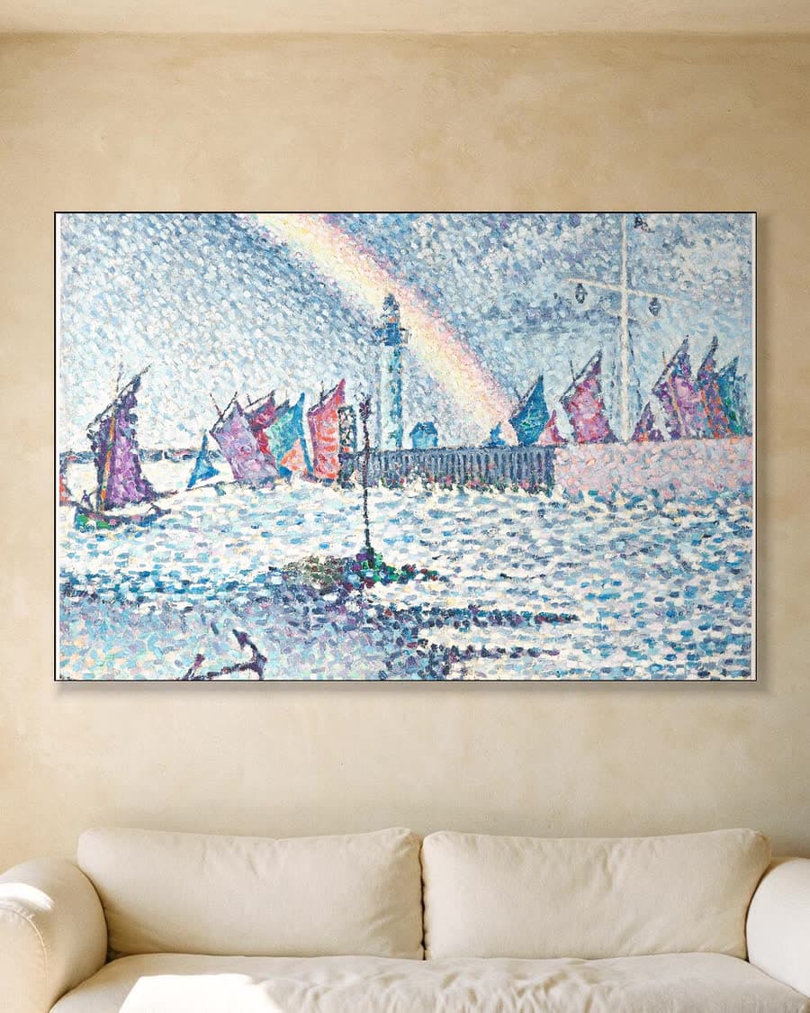 De haveningang van Honfleur in een aluminium frame aan dezelfde muur