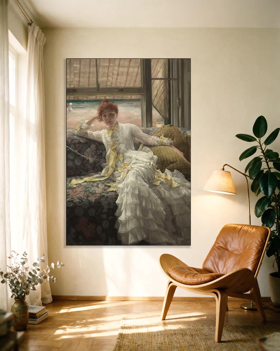 Aan zee in juli in een aluminium frame aan dezelfde muur