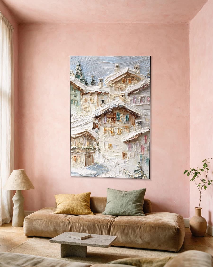 Sneeuw op de daken in een aluminium frame aan dezelfde muur