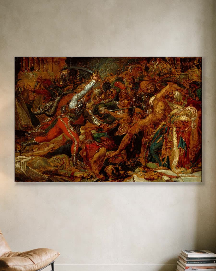 Schets voor de opstand in Caïro in een aluminium frame aan dezelfde muur