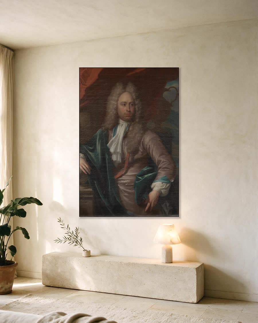 Caspar Adriaen Parduyn, baljuw van Middelburg in een aluminium frame aan dezelfde muur