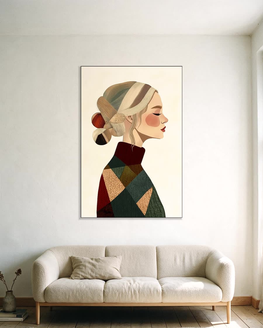 Wintertrui in een aluminium frame aan dezelfde muur