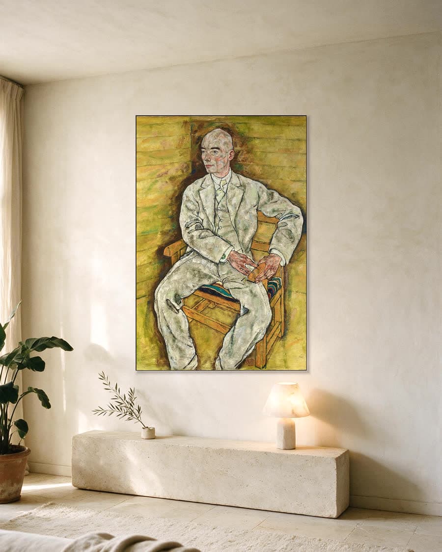 Portret van Victor Ritter von Bauer in een aluminium frame aan dezelfde muur