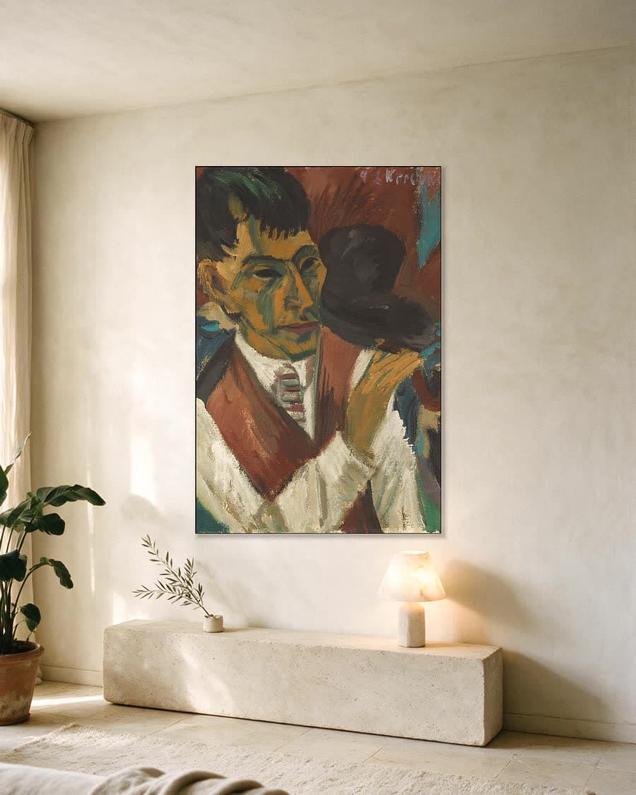 Hoofd met pijp in een aluminium frame aan dezelfde muur